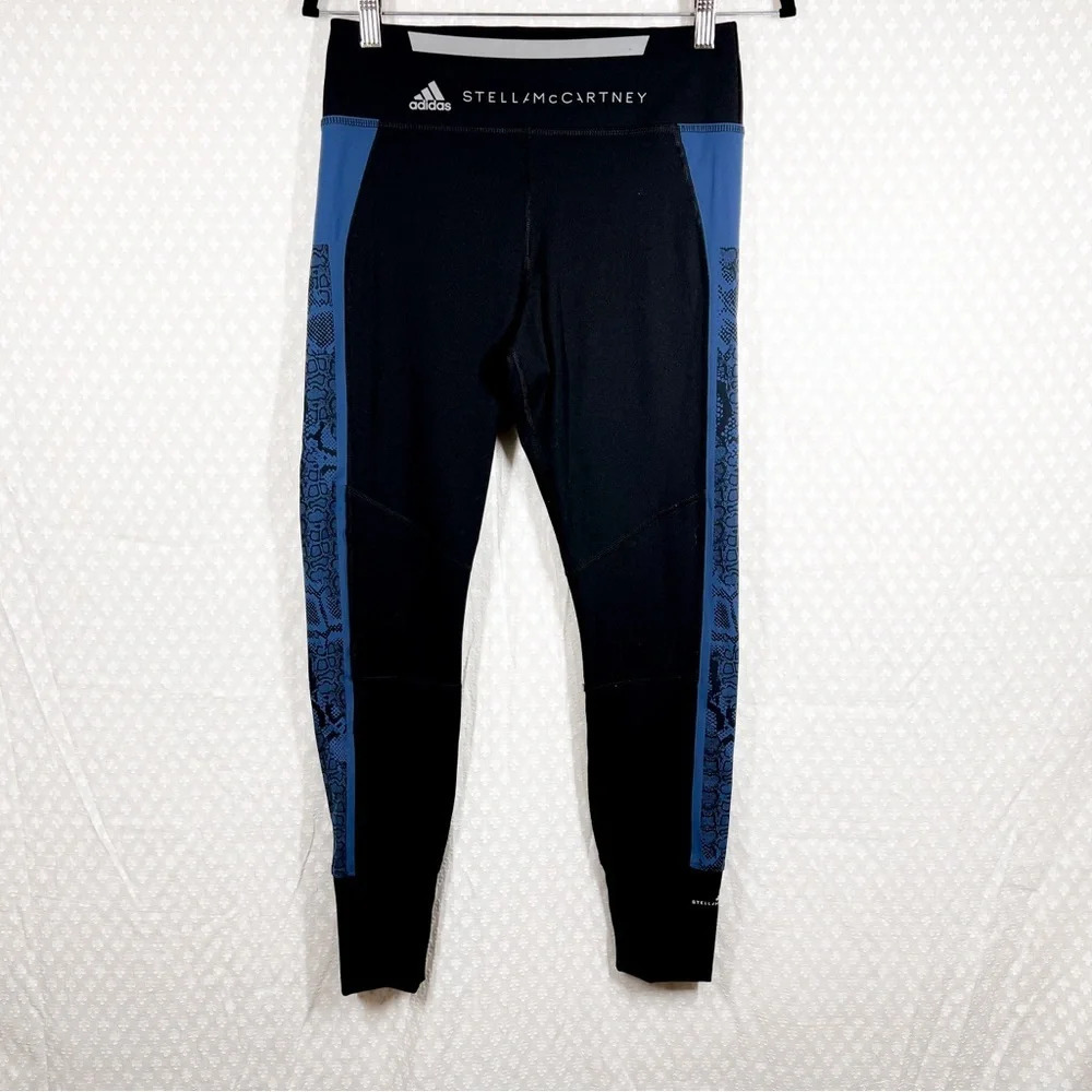 Stella McCartney Adidas Black Blue Snake Print Panel Performance Leggings